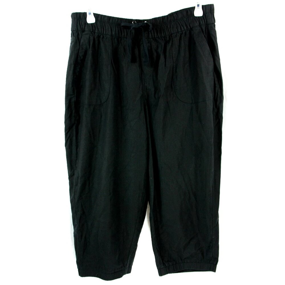 Lane Bryant Cotton Blend Elastic Waist Casual Cropped Leg Pants Black 14 16